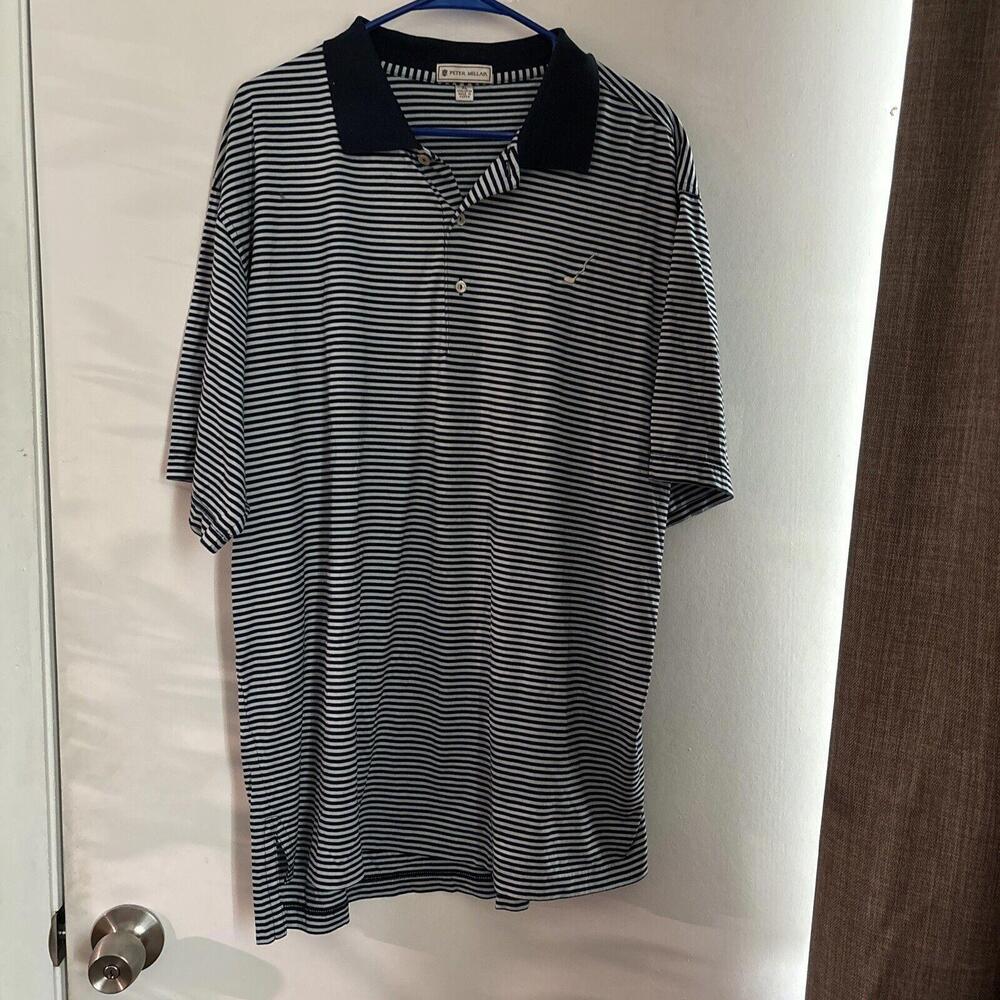 Peter Millar Mens Polo‎ Golf Shirt Size XL Navy Blue And White Cotton